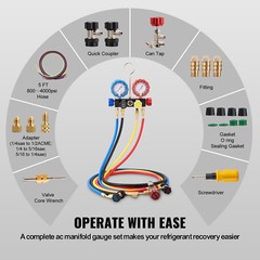 VEVOR AC Manifold Gauge Set 4-Way Fit R134A R12 R410A Refrigeration Charging