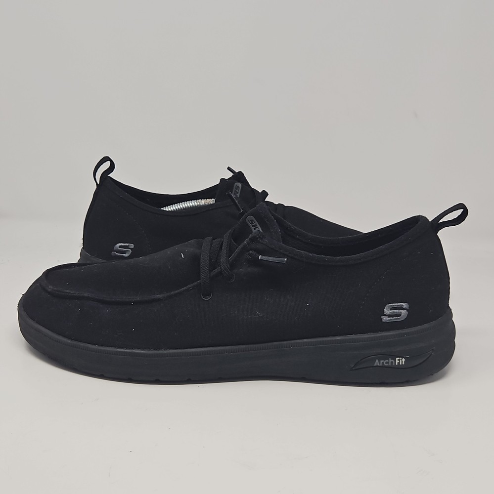 Skechers Mens Shoes Air Cooled Arch Fit Slip Resistant Safety Black Canvas Sz 12
