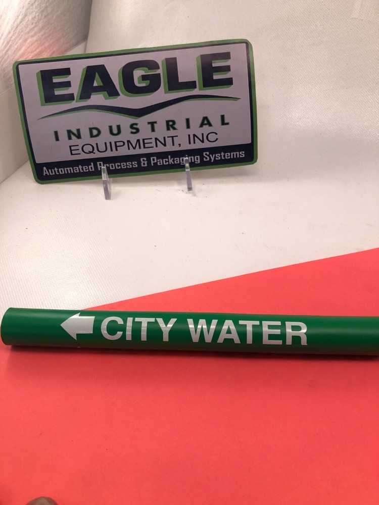 (9-pk) SETMARK 32925 SZ-10 PIPE MARKER “CITY WATER” White on Green