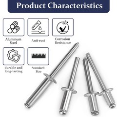 70 Pcs 1/4 Inches Pop Rivets 1/4″ x (3/8″, 1/2″, 5/8″, 1″) Silver Aluminum