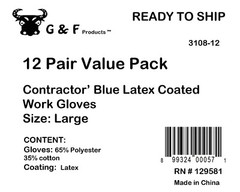 G & F 3108 String Knit Latex Dipped Work Gloves Nitrile Coated General Purpose