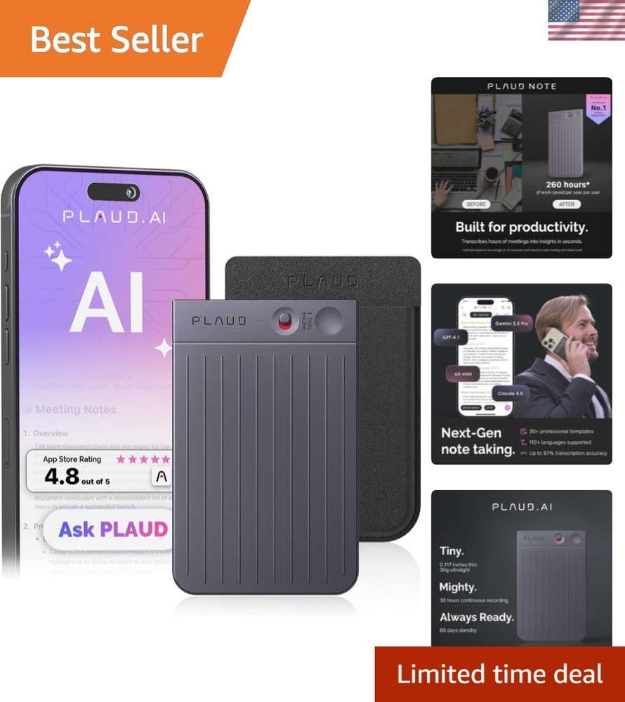 Professional AI Voice Recorder: 30-Hour Battery, 480-Hour Storage, Case Included