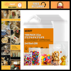 1000pcs Assorted Small Zip Bags (2×3, 3×4, 4×4, 4×6, 3×5 inch) – Craft, Jewelry