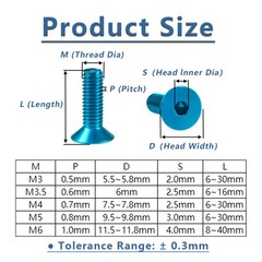 10pc M3 M4 M5 M6 Aluminum Countersunk Bolts Allen Screw Anodised Hex Head Screws
