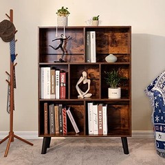 Cube Bookshelf 3 Tier Mid-Century Rustic Brown Modern Bookcase with Legs,Retro W