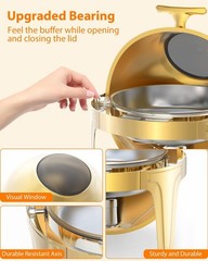 Gold Round Roll-Top Chafing Dish Set Commercial Stainless Steel Buffet Warmer