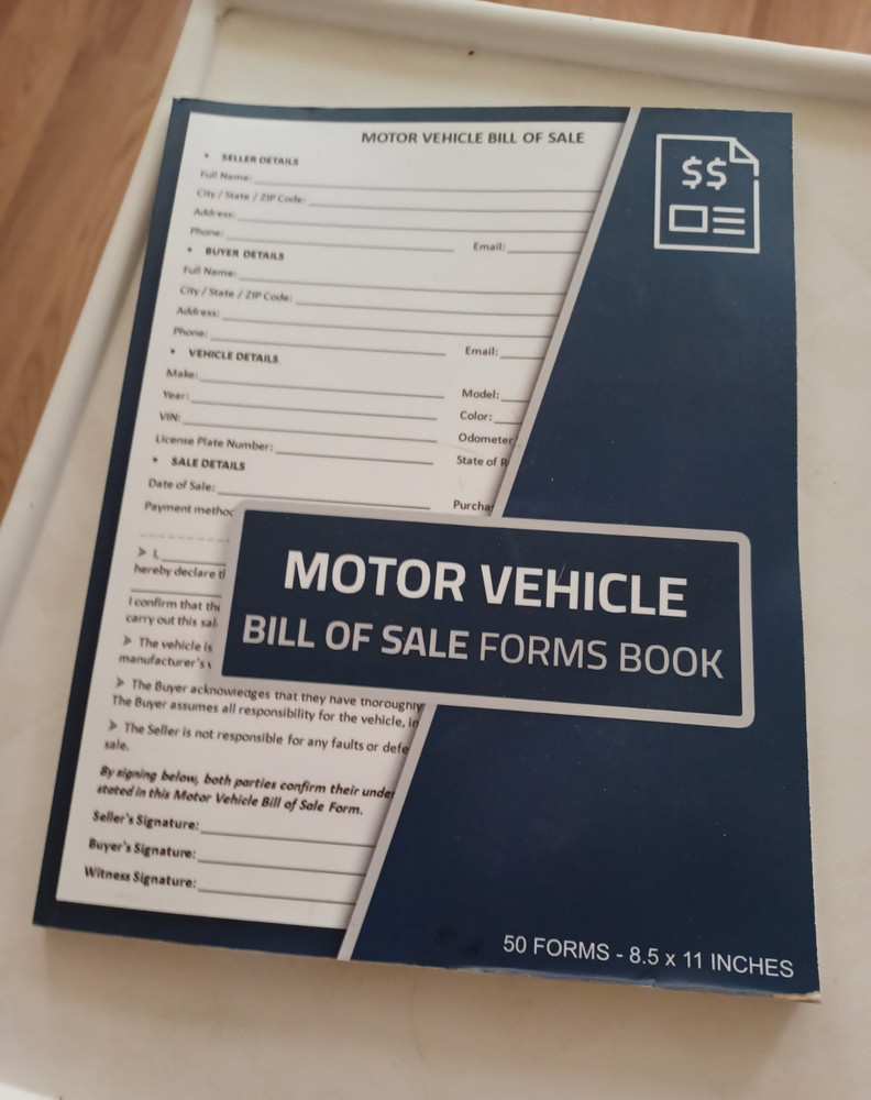 Motor Vehicle Bill of Sale Forms Book, 50 Forms, 8.5 x 11 Inches