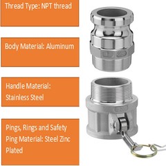 2 Pack Aluminum Camlock Fittings Type B & Type F Cam and Groove Hose Fittings A+