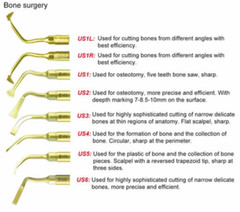 Dental Piezo Scaler Ultrasonic Bone Surgery U Tips Fit NSK Woodpecker US-II LED