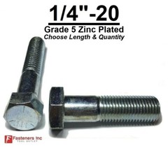 1/4-20 Hex Bolt Zinc Plated Grade 5 Cap Screw Coarse Thread (All Lengths & Qtys)