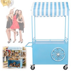 Candy Cart with Lockable Wheels Mobile Food Display Stand Dessert Cart W/ Canopy