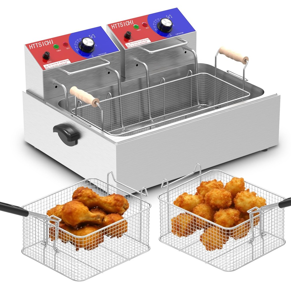 Electric Deep Fryer 22L 3400W Stainless Steel Adjustable Temperature Silver