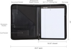 Contrast Stitch Leather Zippered Portfolio Folder/Business Portfolio for Men and