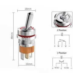 16mm Power Toggle switch ON/OFF 2/3 Position 20A 250VAC Waterproof LED Red Green