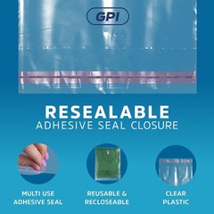 GPI – Pack of 100 8″ x 10″ CLEAR SELF SEAL POLY BAGS, 1.5 Mil – Resealable, P…