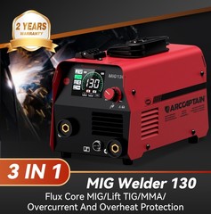 ARCCAPTAIN 130A MIG Welder 3 in 1 Welding Machine Gasless Welder and Free Helmet