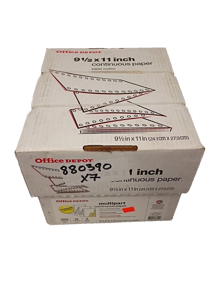 OfficeDepot 9.5 X 11 Continuous Paper 3 Part Carbonless 1000 Sheets 15lb 3-Color