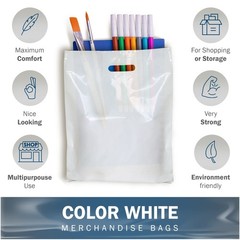 White Merchandise Plastic Shopping Bags – 100 Pack 9″ x 12″ with 1.5 mil Thic…