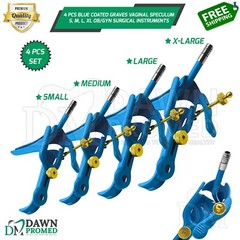 4 Pcs Blue Coated Graves Vaginal Speculum S, M, L, XL OB/GYN Inst German Grade