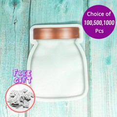 3x4in White Glossy Mylar Flat Zip Lock Bottle Shape Bag w/ Desiccant & Printing
