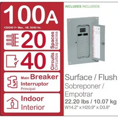Square D 100 Amp 40 Circuit 20 Space Indoor Main Breaker Box Panel Load Center