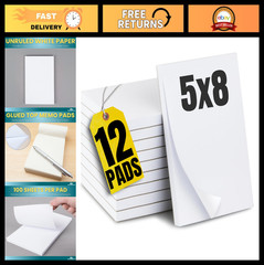 Unruled Memo Pads 5×8 – White Scratch Pads, 100 Sheets, 12-Pack for Office Use
