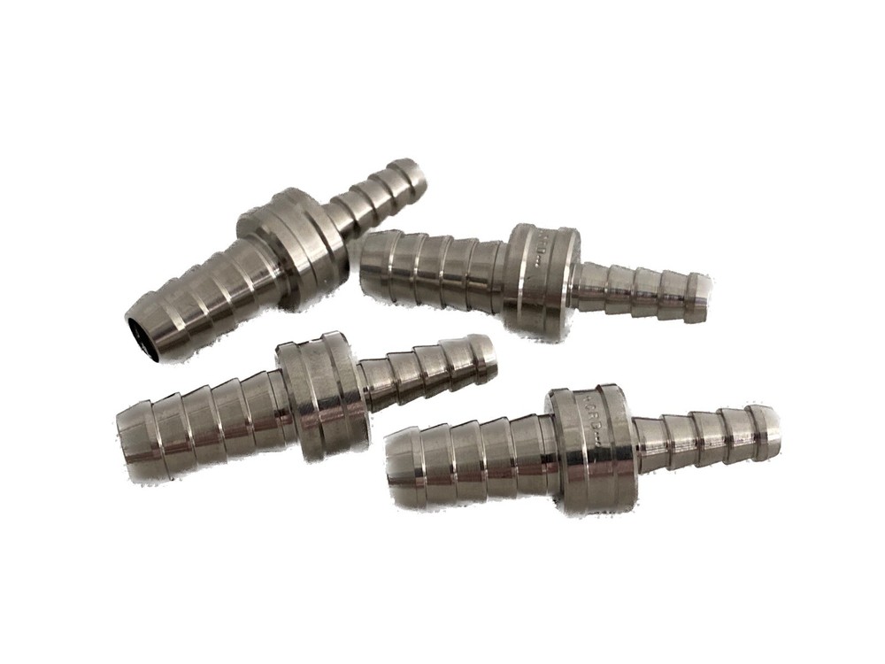 (Lot of 4) Used SS 3/8” Hose Barb to 1/4” Hose Barb Reducer Fittings 2.03”L