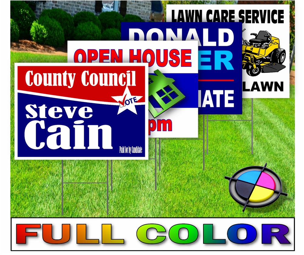 18 x 24 Yard Signs – Custom Design – Full Color – 2 Sided – Stakes Optional