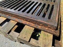 Unused Cast Iron Storm Drain Catch Basin Frame With Grate 32.5” X 32.5”