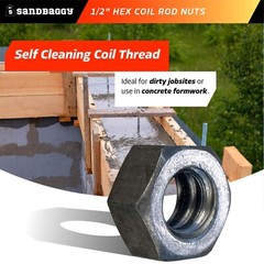 Sandbaggy 1/2″ Hex Coil Rod Nuts (Threaded) – Plain Steel