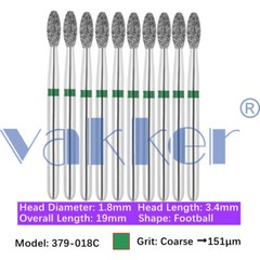 10Burs/pk Dental Diamond Burs FG Round End Taper Pear Coarse / Super Coarse Grit