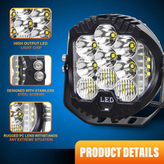2PCS 5″ inch Round LED Work Lights Bar Amber DRL Pods Fog Lamp Offroad Driving