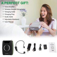 Bluetooth 5.0 Voice Amplifier with Wireless Mic Headset, Waterproof Personal