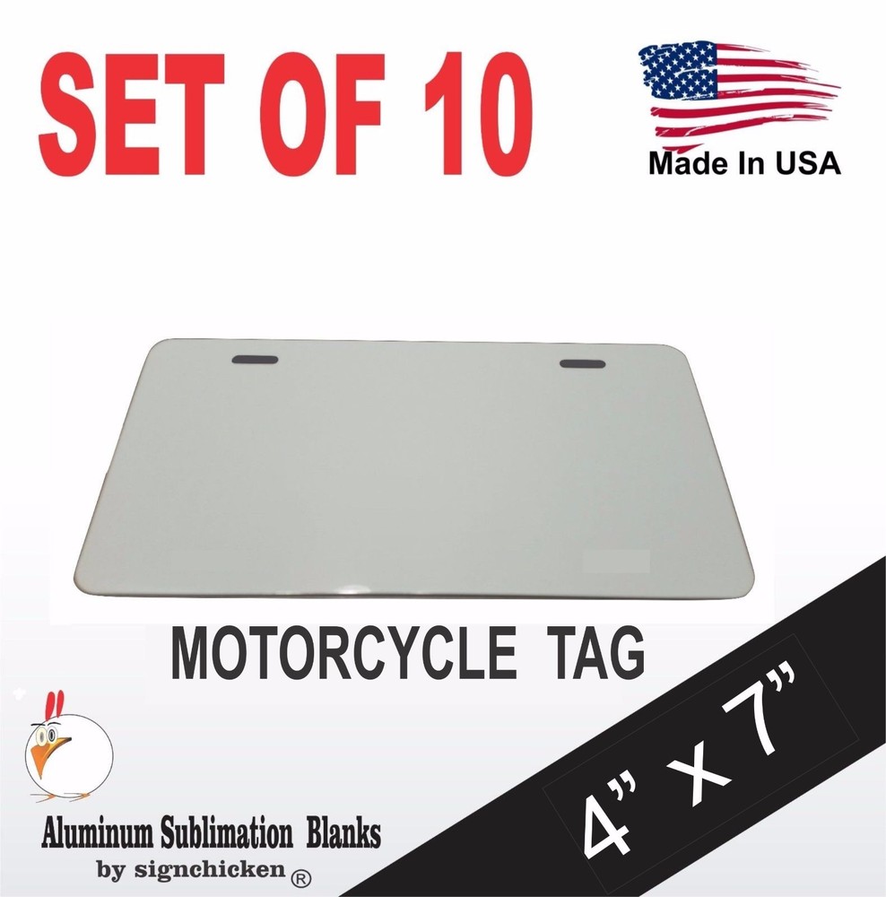 10 Pieces ALUMINUM LICENSE PLATE SUBLIMATION BLANKS 4″x 7″ MOTORCYCLE TAG