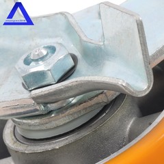 4″ Side Brake Polyurethane Plate Casters, 3200 Pounds, Silver + Qrange, 4 Pieces