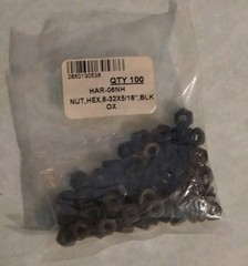 HEX NUT. 6-32 x 5/16″ BLACK OXIDE COLOR. LOT OF 100PCS – NEW IN BAG