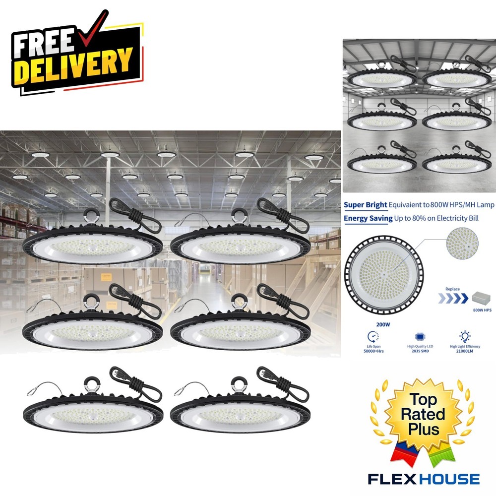 6 Pack 200W UFO LED High Bay Light – 21000 Lumens for Indoor/Outdoor Use