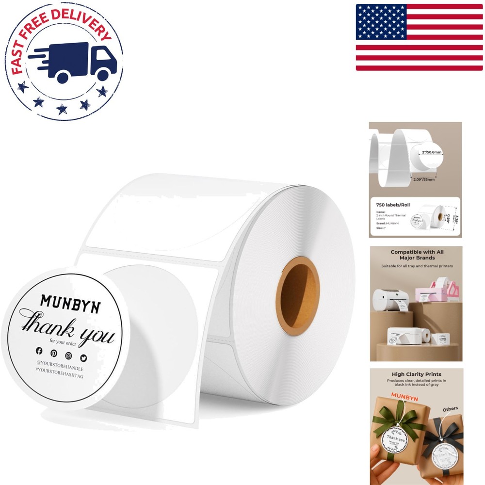 Self-Adhesive 2-Inch Thermal Labels, 750 Roll – Clear Print & Wide Compatibility