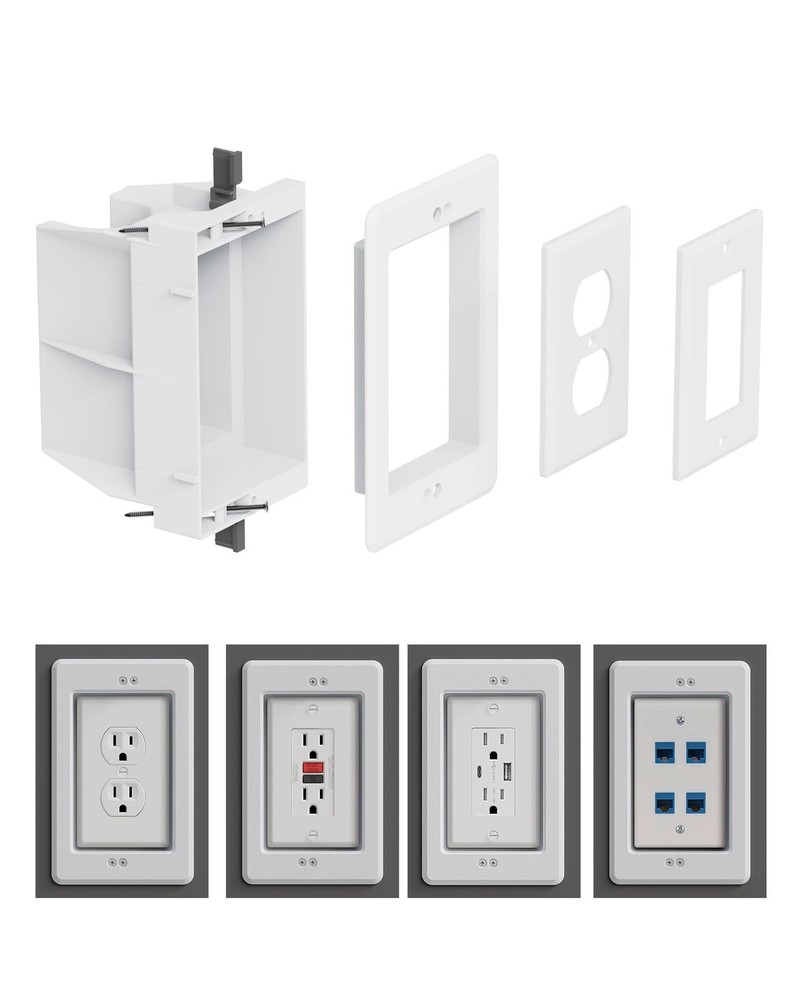 DVFR1W1 Single Gang Recessed Electrical Box Wall Plate Kit White 1 Pack