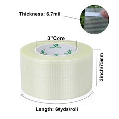 Heavy Duty 3″ x 60yd Transparent Strapping Tape – Reinforced Fiberglass, Strong