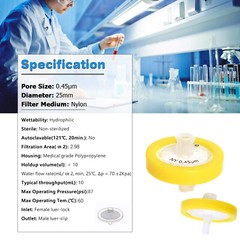Nylon Syringe Filter 0.45μm Pore Size 25mm Diameter No Sterile Hydrophilic