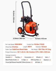 VEVOR Drain Cleaner Machine Electric Drain Auger 100 FT x 1/2 In Auto Feed