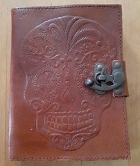 Hand Tooled Leather Journal Sugar Skull Blank Book Art Sketch Dia de los Muertos
