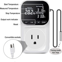 Heavy-Duty 15A Fahrenheit Thermostat Socket with Timer for Greenhouse & Aquarium