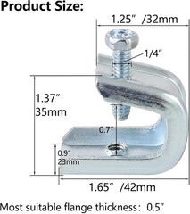 1/4″-20 Beam Clamp for Threaded Wire Ring, Zinc Plated Steel Beam Clamp for 1/2