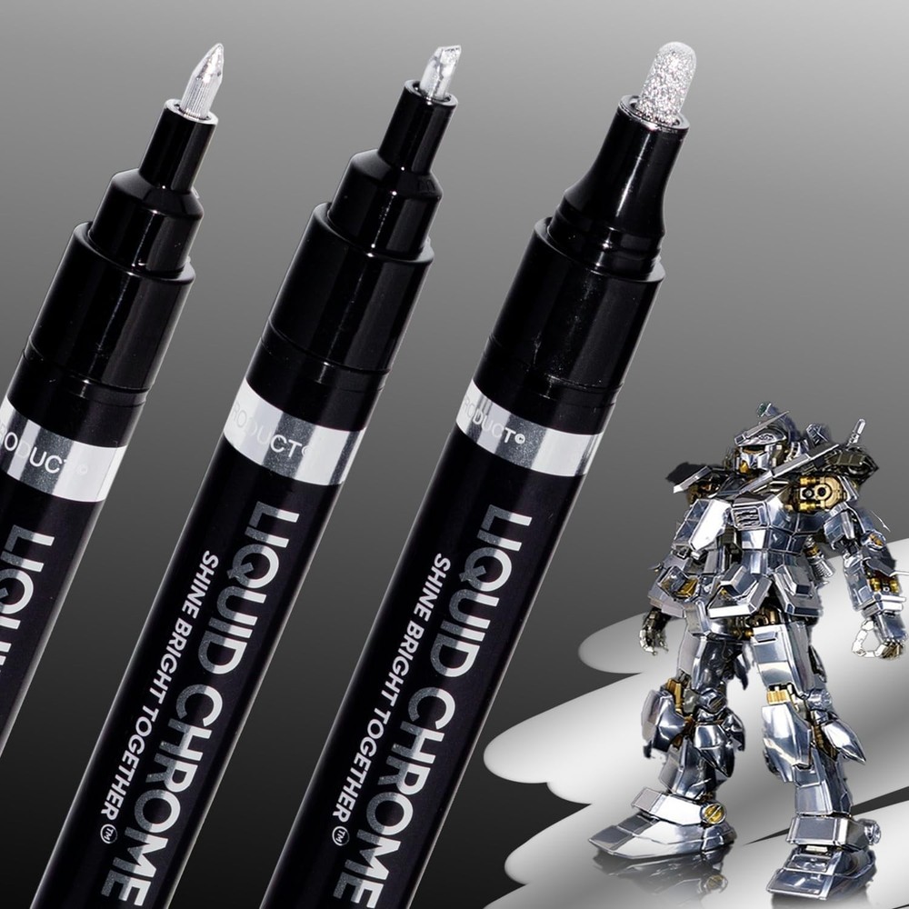 3PK Permanent Liquid Chrome Paint Pens Mirror Finish for Metal Plastic Model Rep
