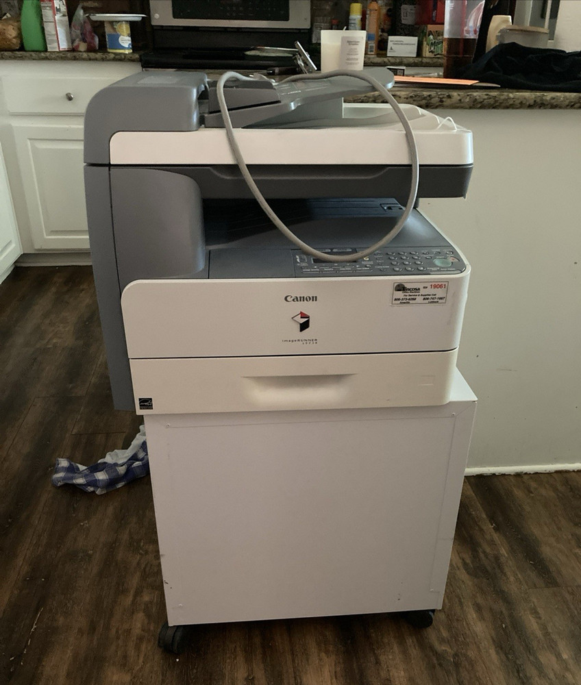 Canon imageRUNNER 1023n Copier Machine with Paper Cabinet Stand Gray/White