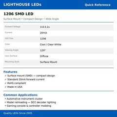50 x LED 1206 Cool Clear White SMD LEDs SMT Lights Super Ultra Bright Car RC PC