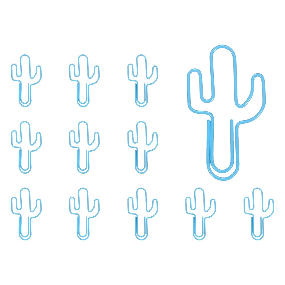 12Pcs Paper Clip, Cactus Shape Paper Clip Small Cute Bookmarks, Blue
