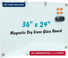 Glass Dry Erase Board, 36 x 24 Inches Magnetic Glass Whiteboard for Wall, 3′ x 2